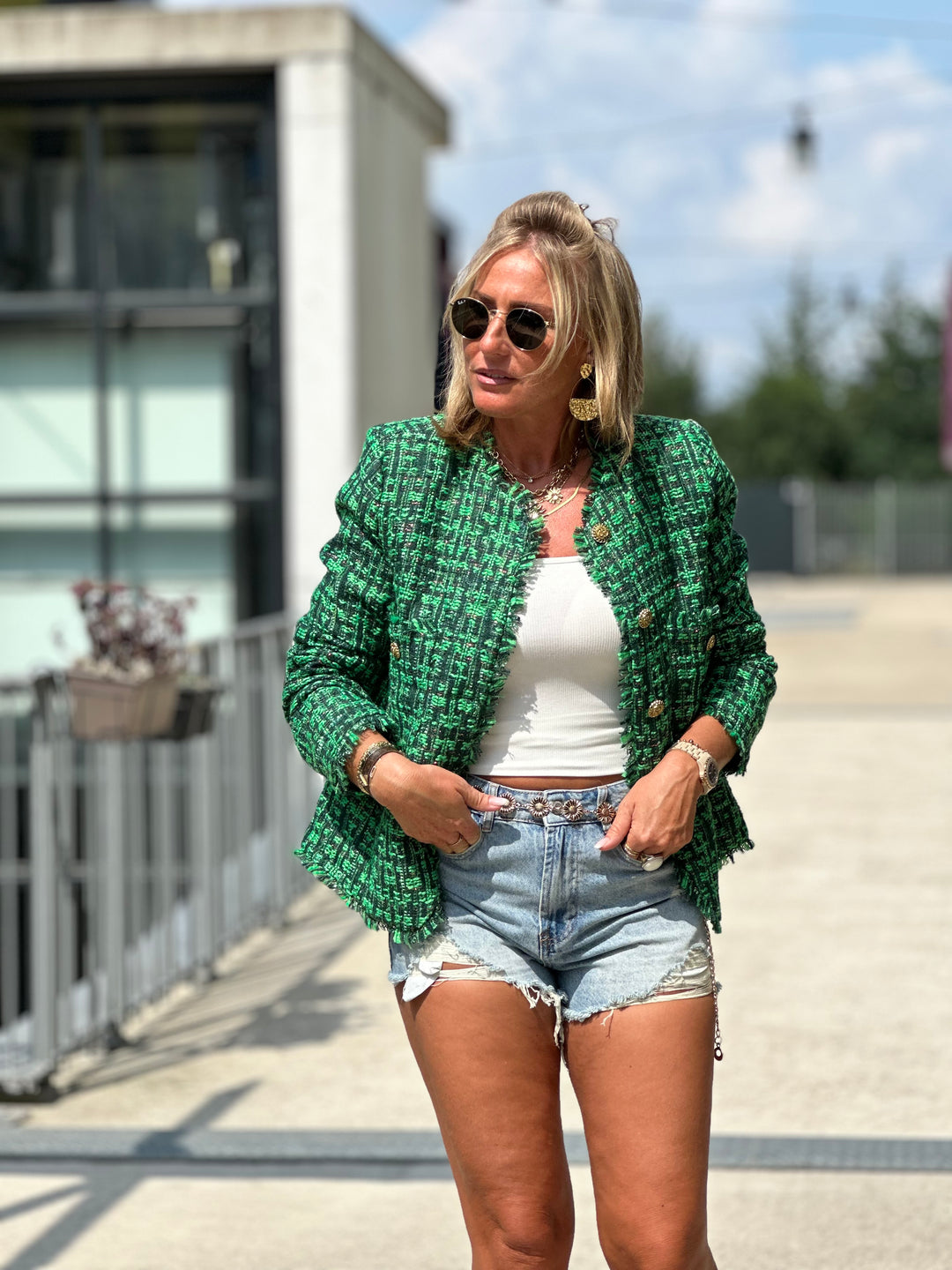 Veste tweed droite Vert Mia