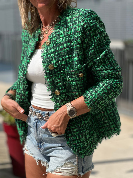 Veste tweed droite Vert Mia