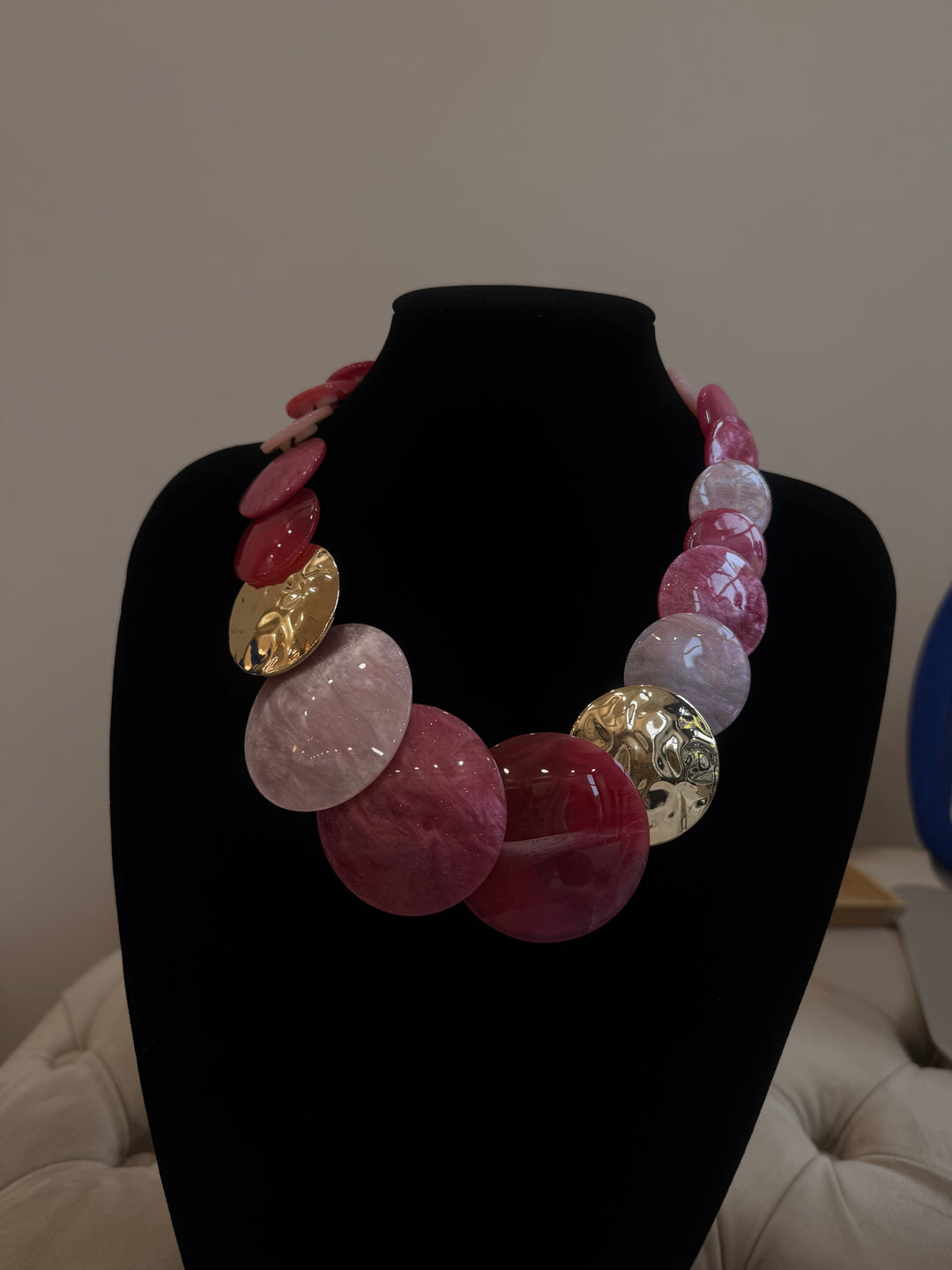 Collier nacré rond rose