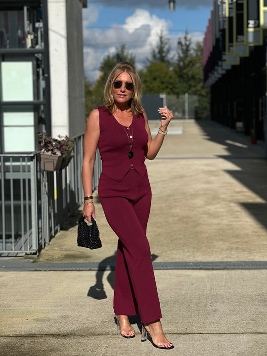 Ensemble boléro + pantalon bordeaux / LE