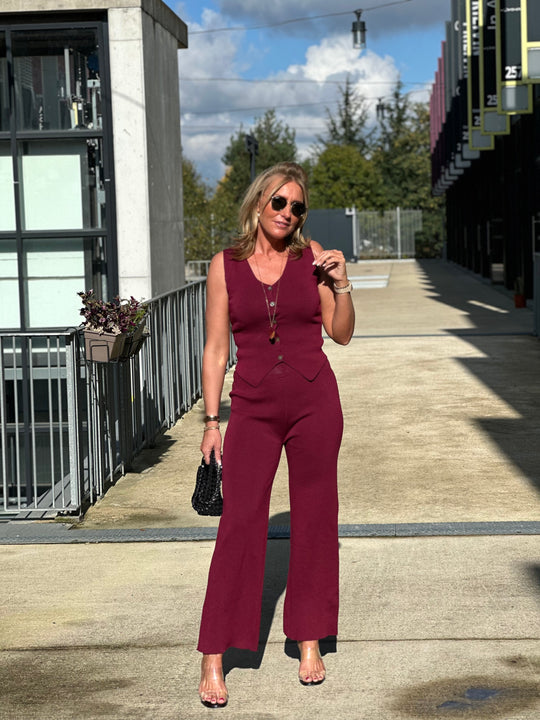 Ensemble boléro + pantalon bordeaux / LE