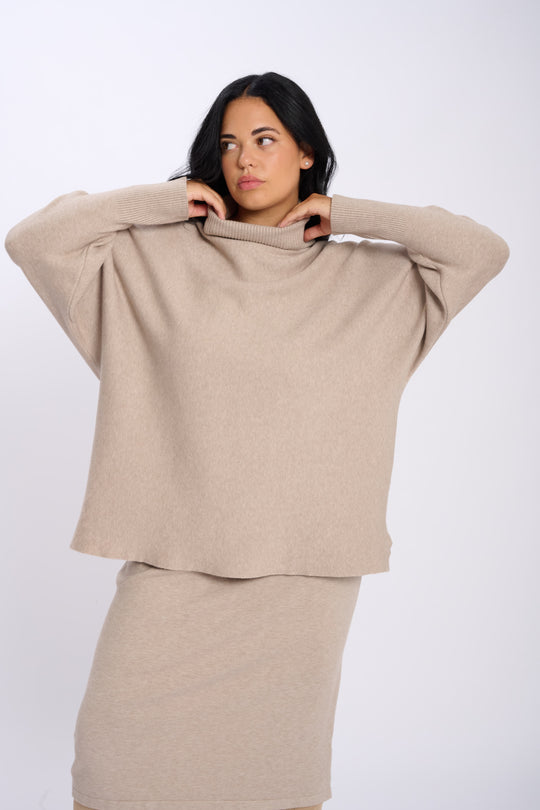 PULL COL ROULE SOPHIE TAUPE