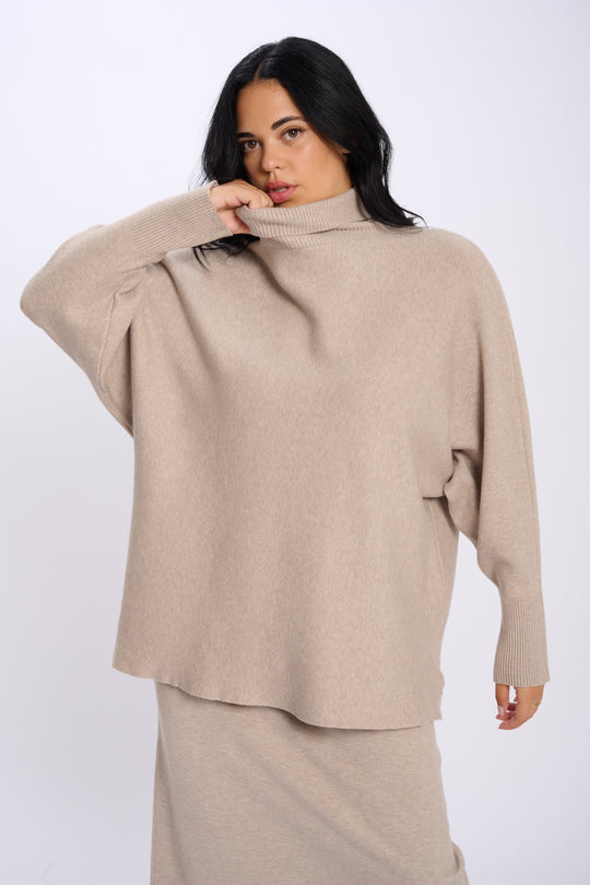 PULL COL ROULE SOPHIE TAUPE