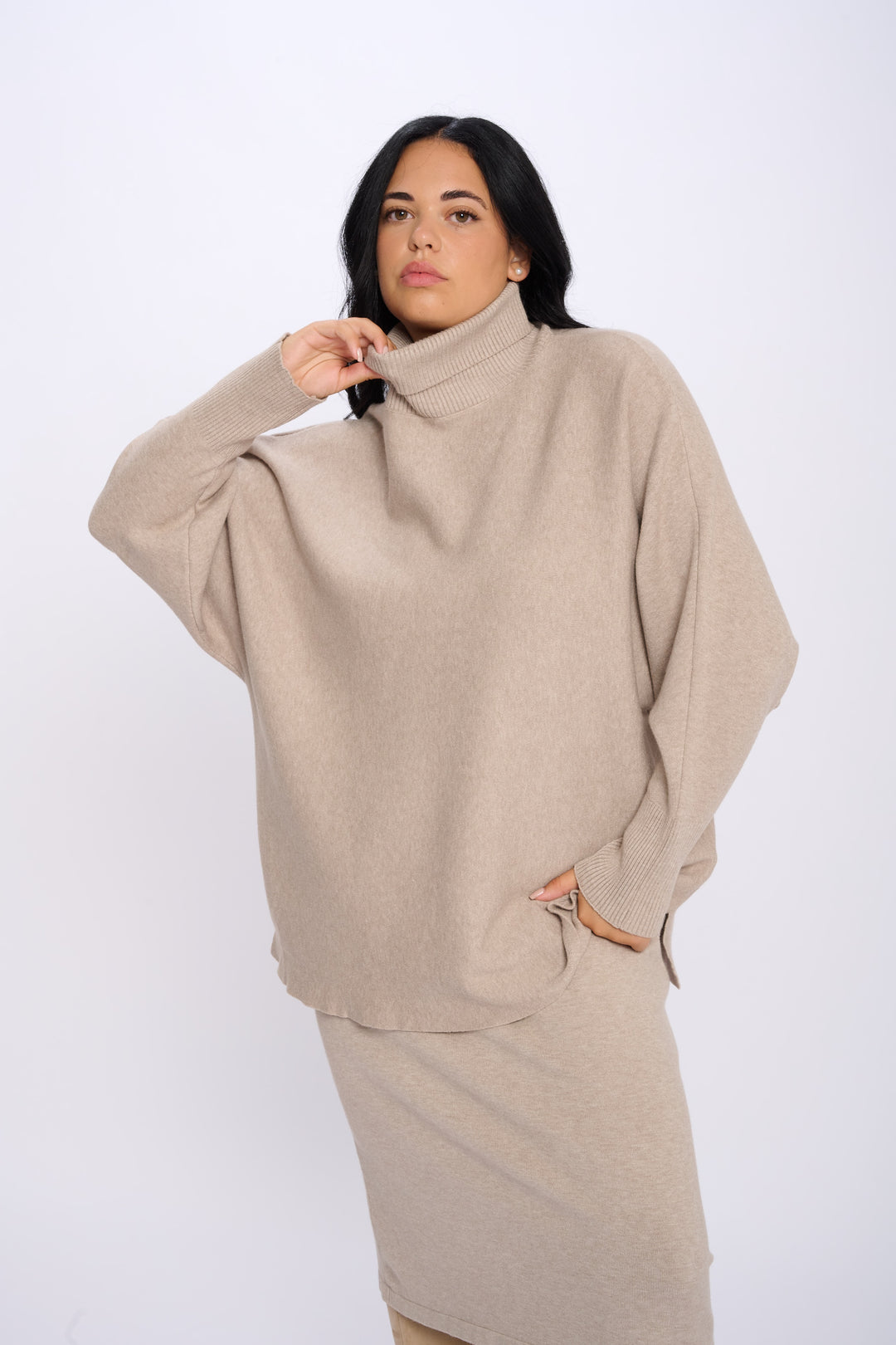 PULL COL ROULE SOPHIE TAUPE