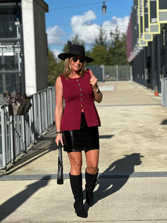 Pull/gilet boutonnés or Bordeaux / Ki