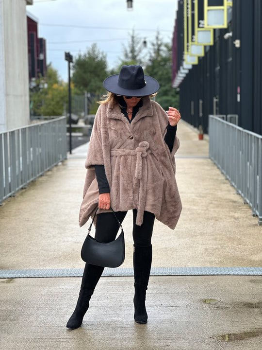 Poncho fourrure j’adore Taupe