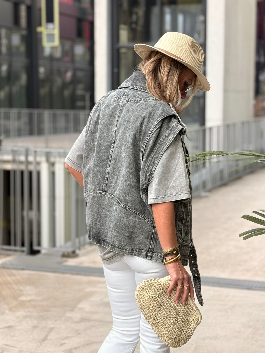 Veste Jean sans manches Gris