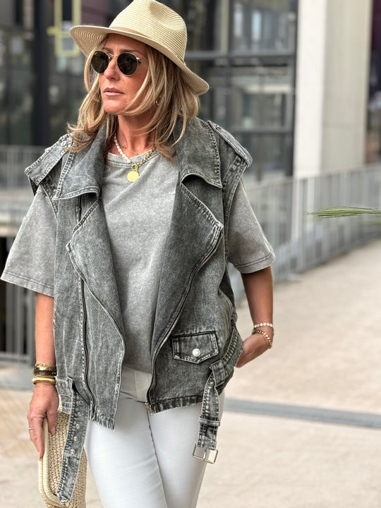 Veste Jean sans manches Gris