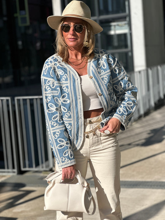 Veste jean bleu brodé sequin 8938