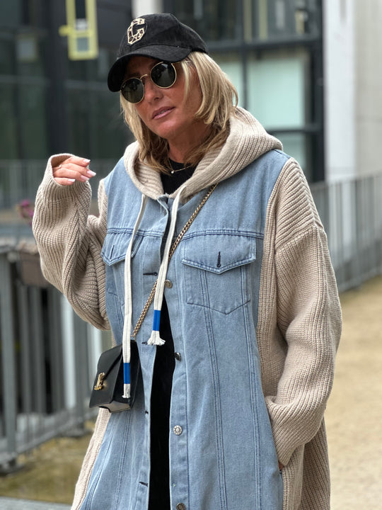 Veste jean gros maille Nana Beige