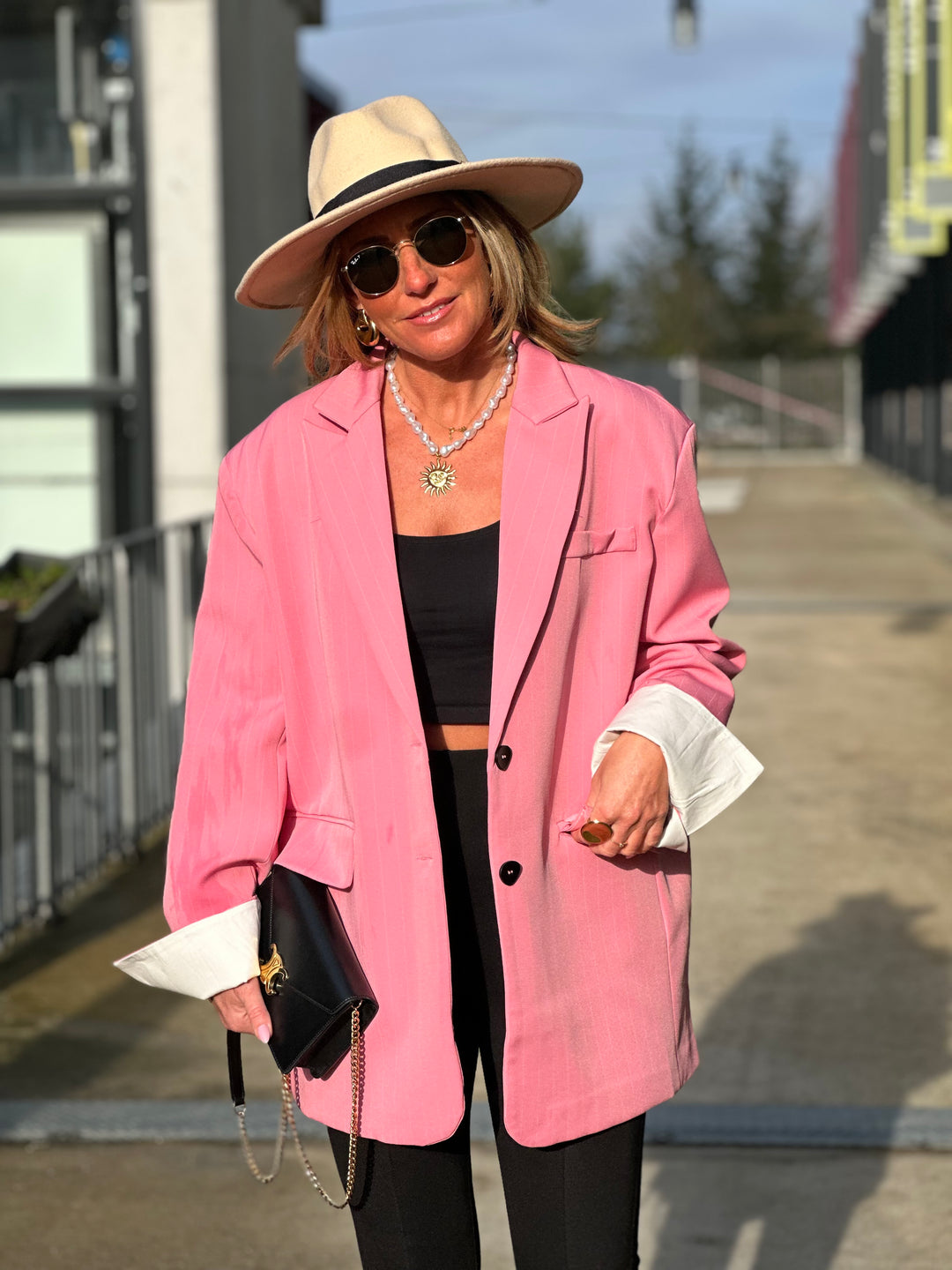 Blazer oversize rose rayure