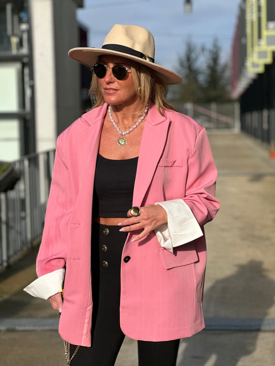 Blazer oversize rose rayure