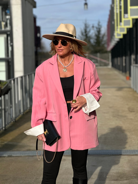 Blazer oversize rose rayure