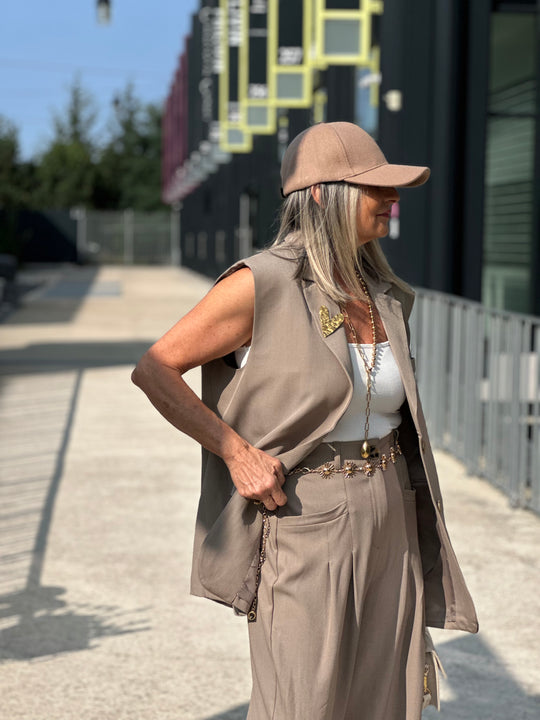 Blazer oversize sans manche taupe Elodie