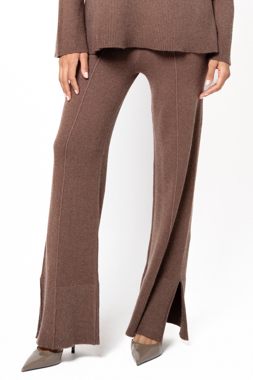 Ensemble maille pantalon fente Choco / C-91026