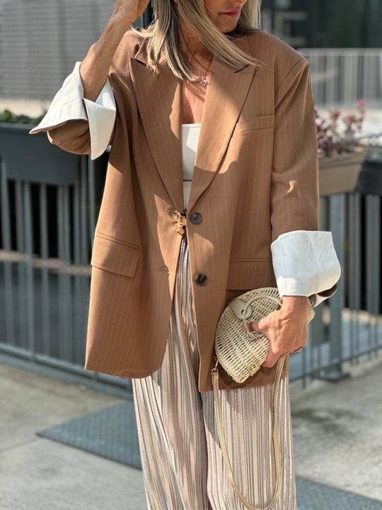 Blazer oversize à rayure Camel