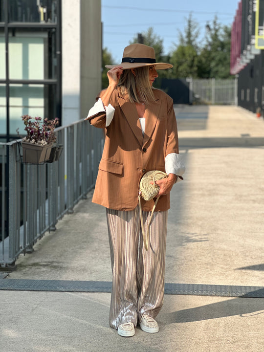 Blazer oversize à rayure Camel