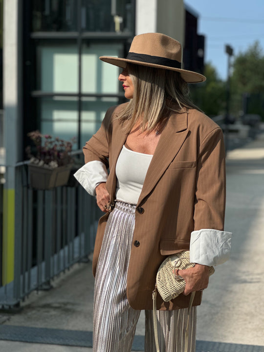 Blazer oversize à rayure Camel