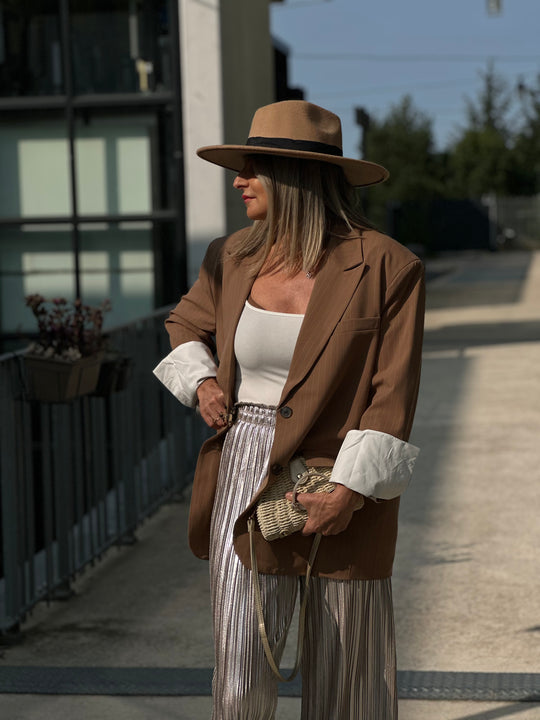 Blazer oversize à rayure Camel