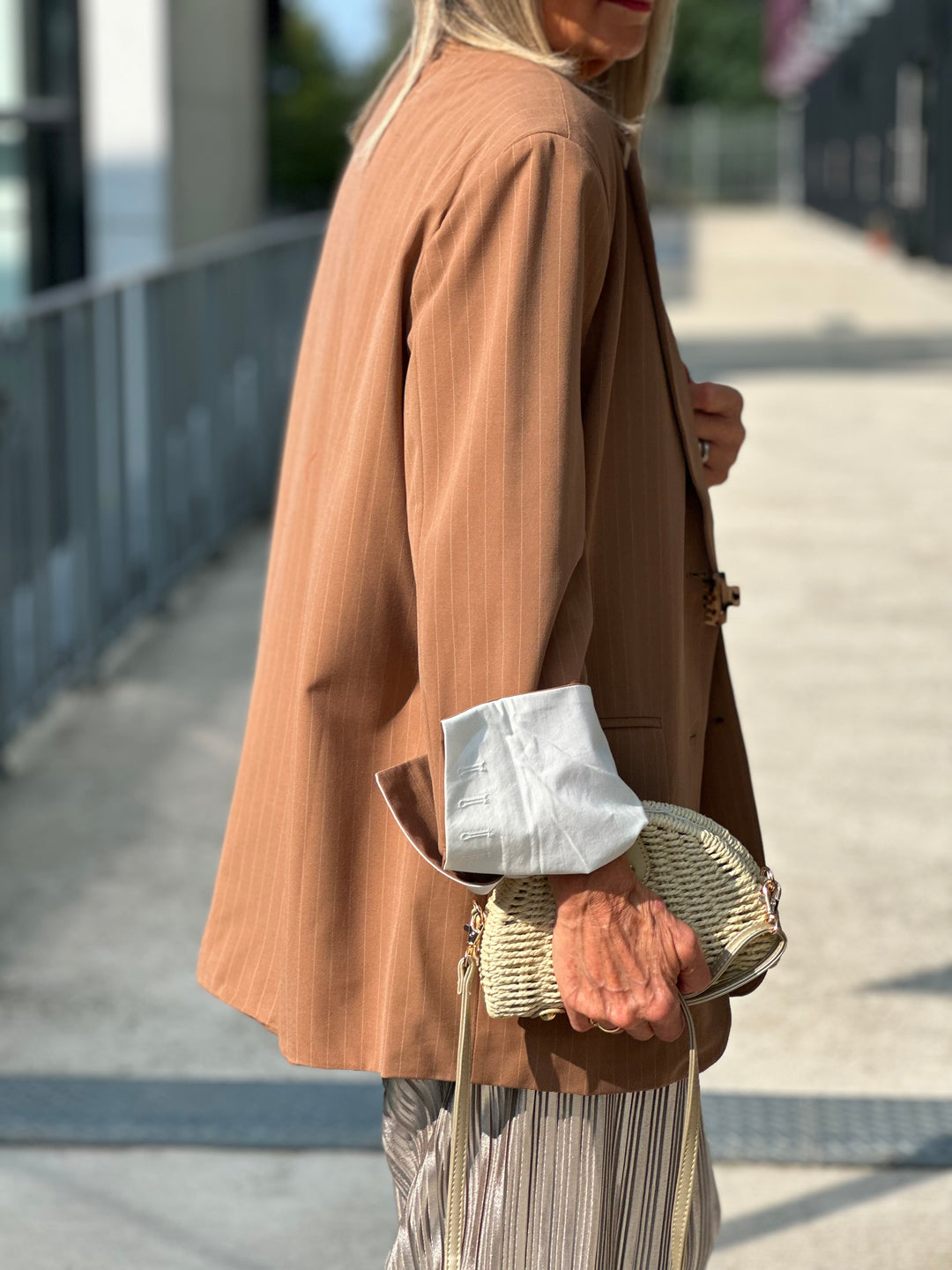 Blazer oversize à rayure Camel