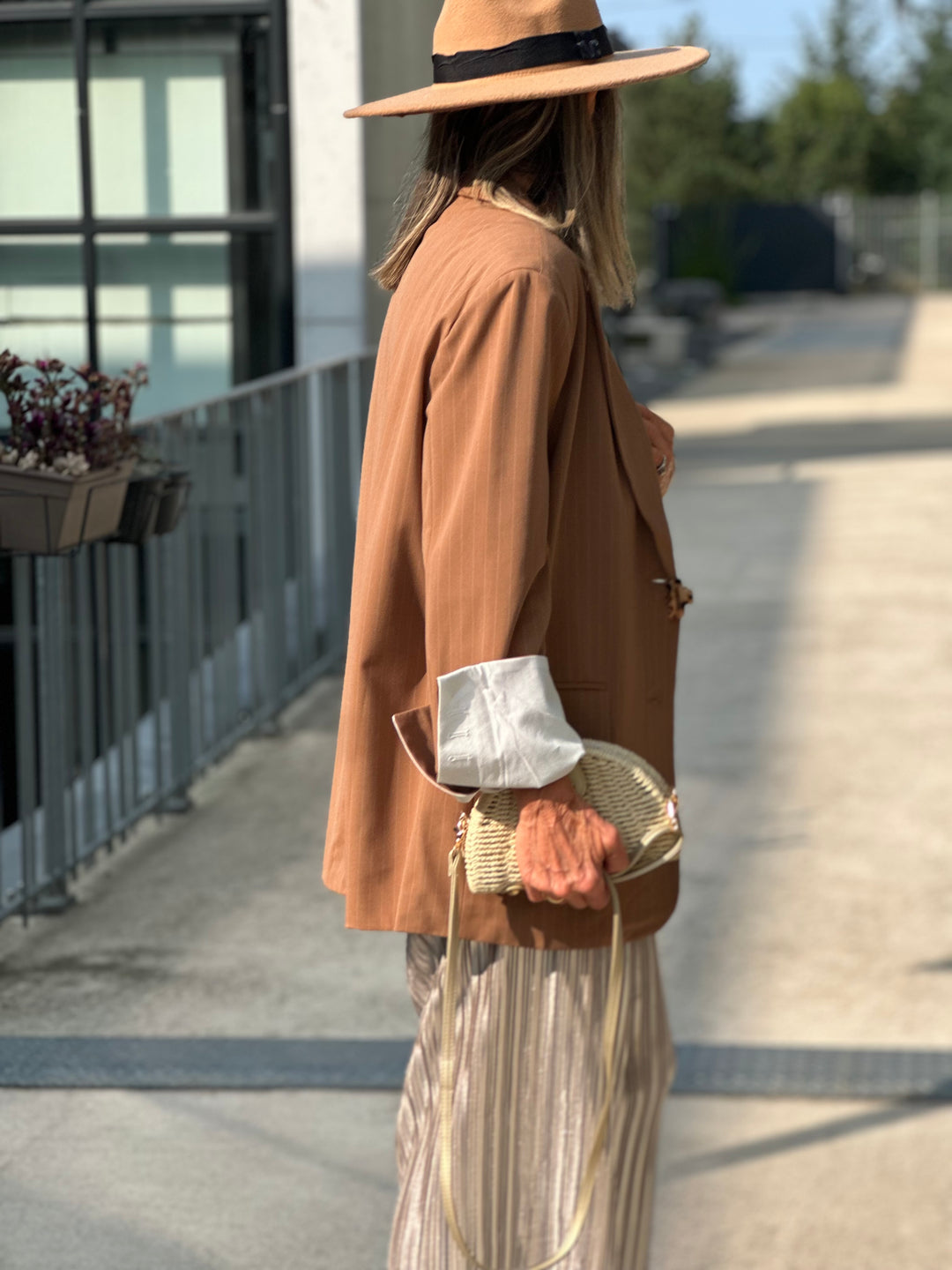 Blazer oversize à rayure Camel