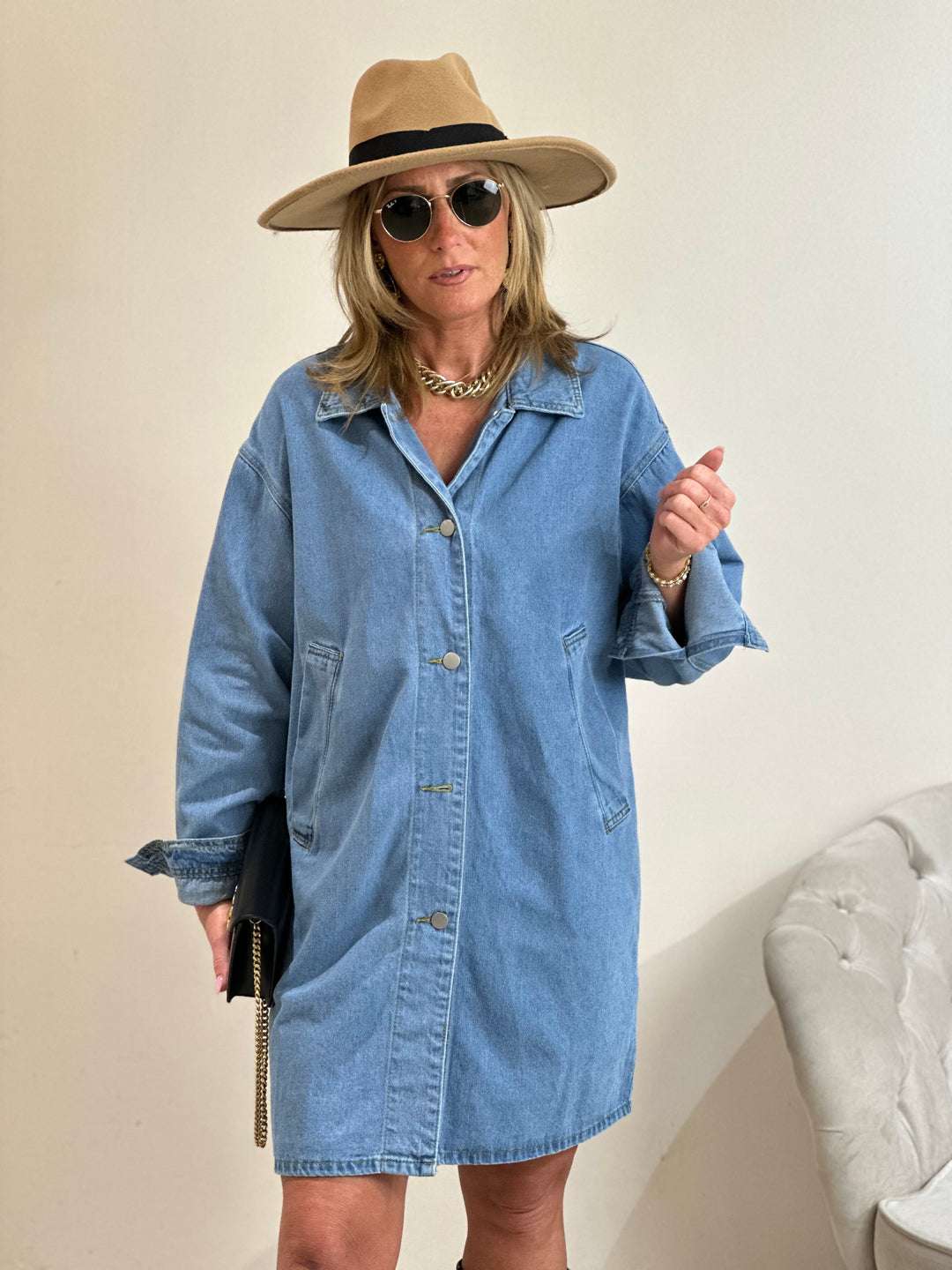 Robe jean boutonné bleu claire /8918