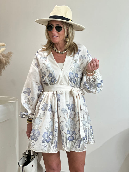 Robe volant imprimée fleuri nude /R4781