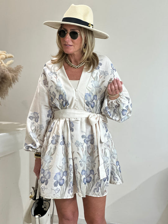 Robe volant imprimée fleuri nude /R4781