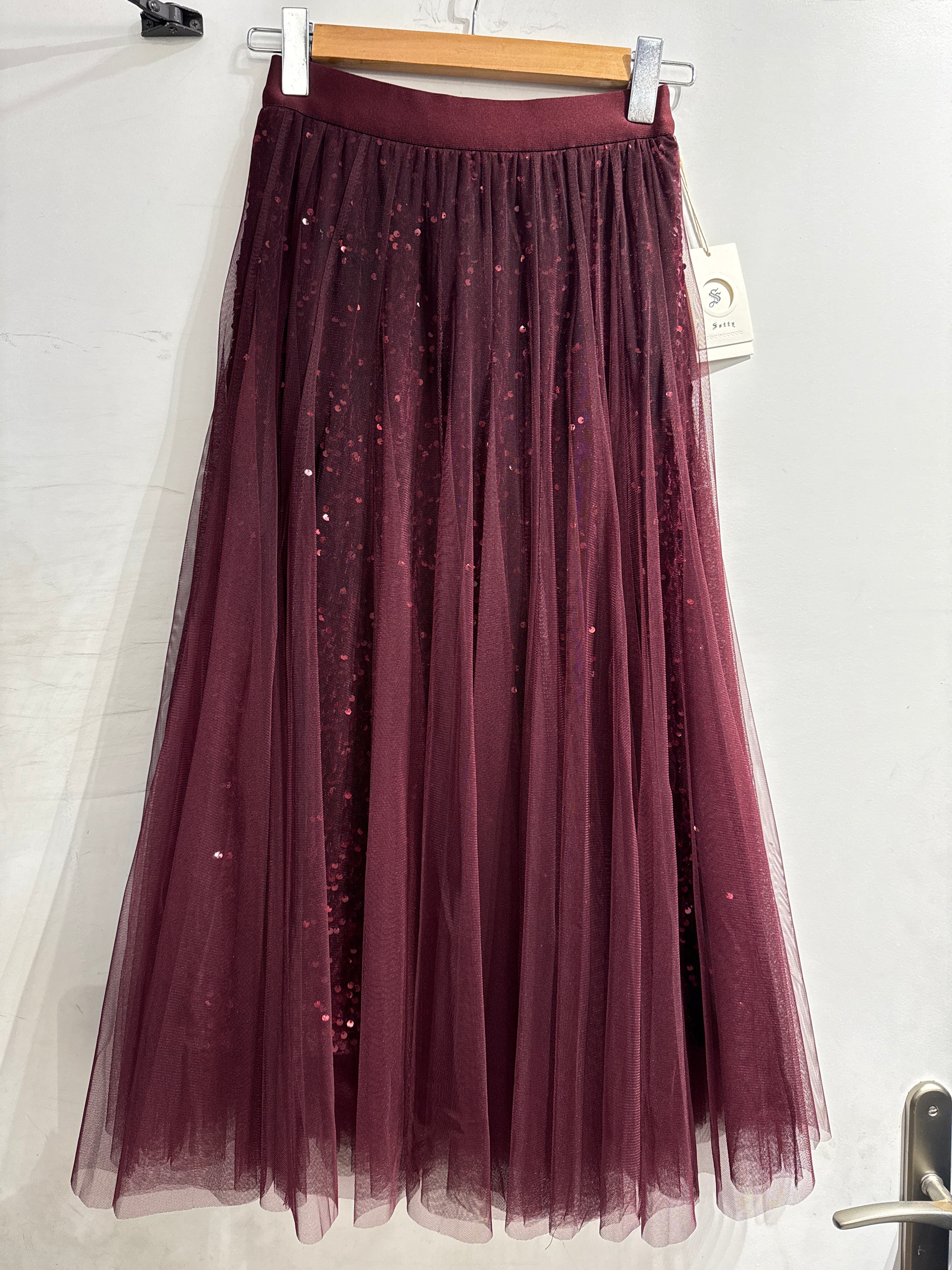 Jupe tutu double sequin Bordeaux 833 RQUEEN Paris