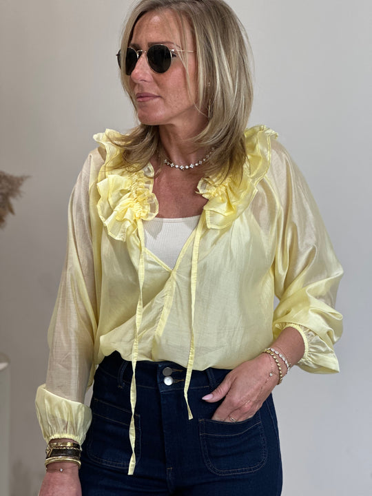 Blouse col volant Jaune