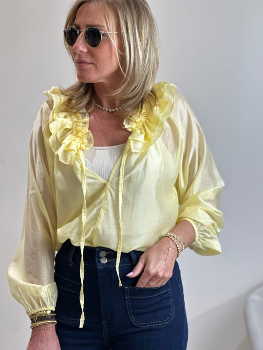 Blouse col volant Jaune