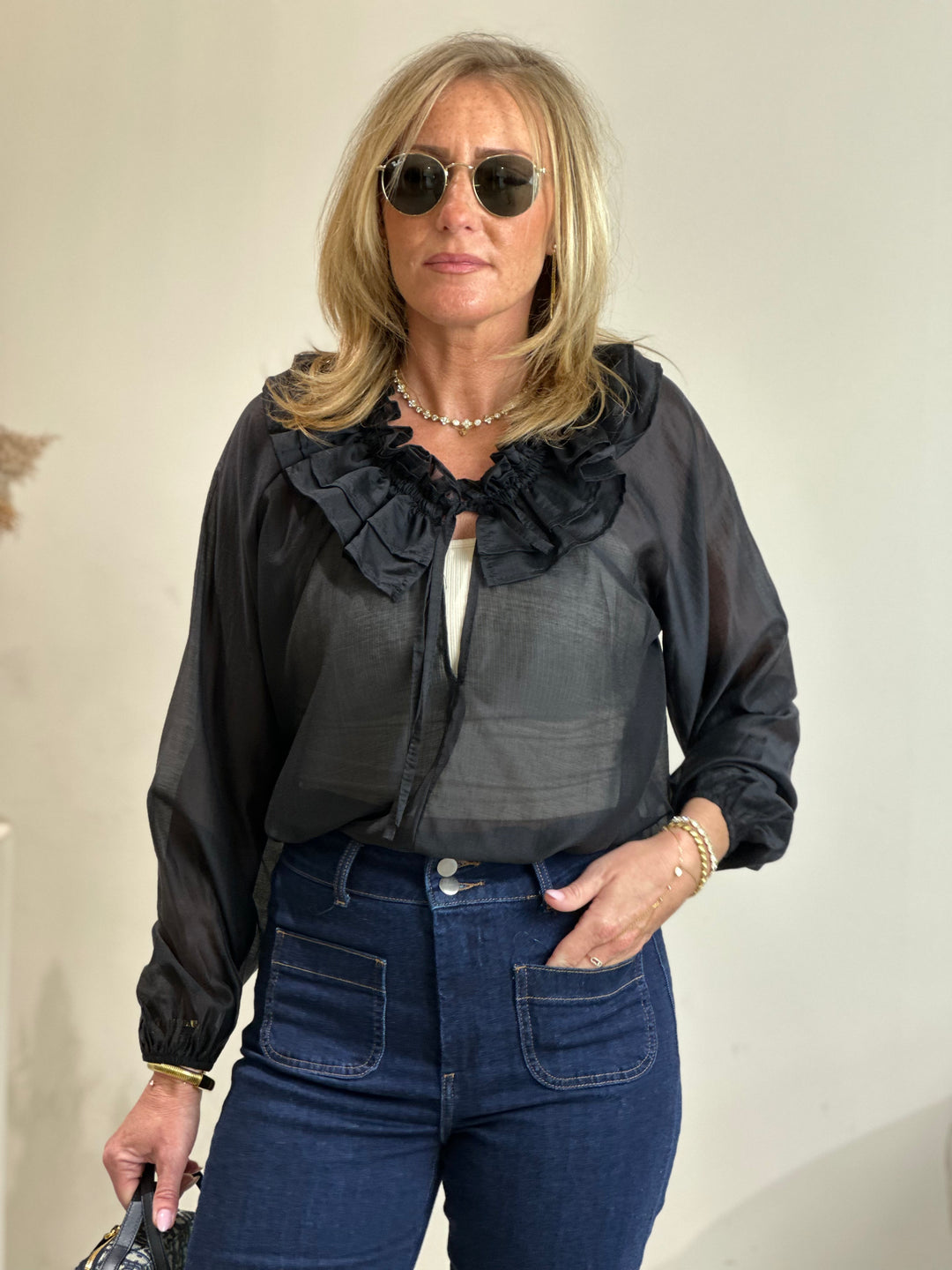 Blouse col volant Noir