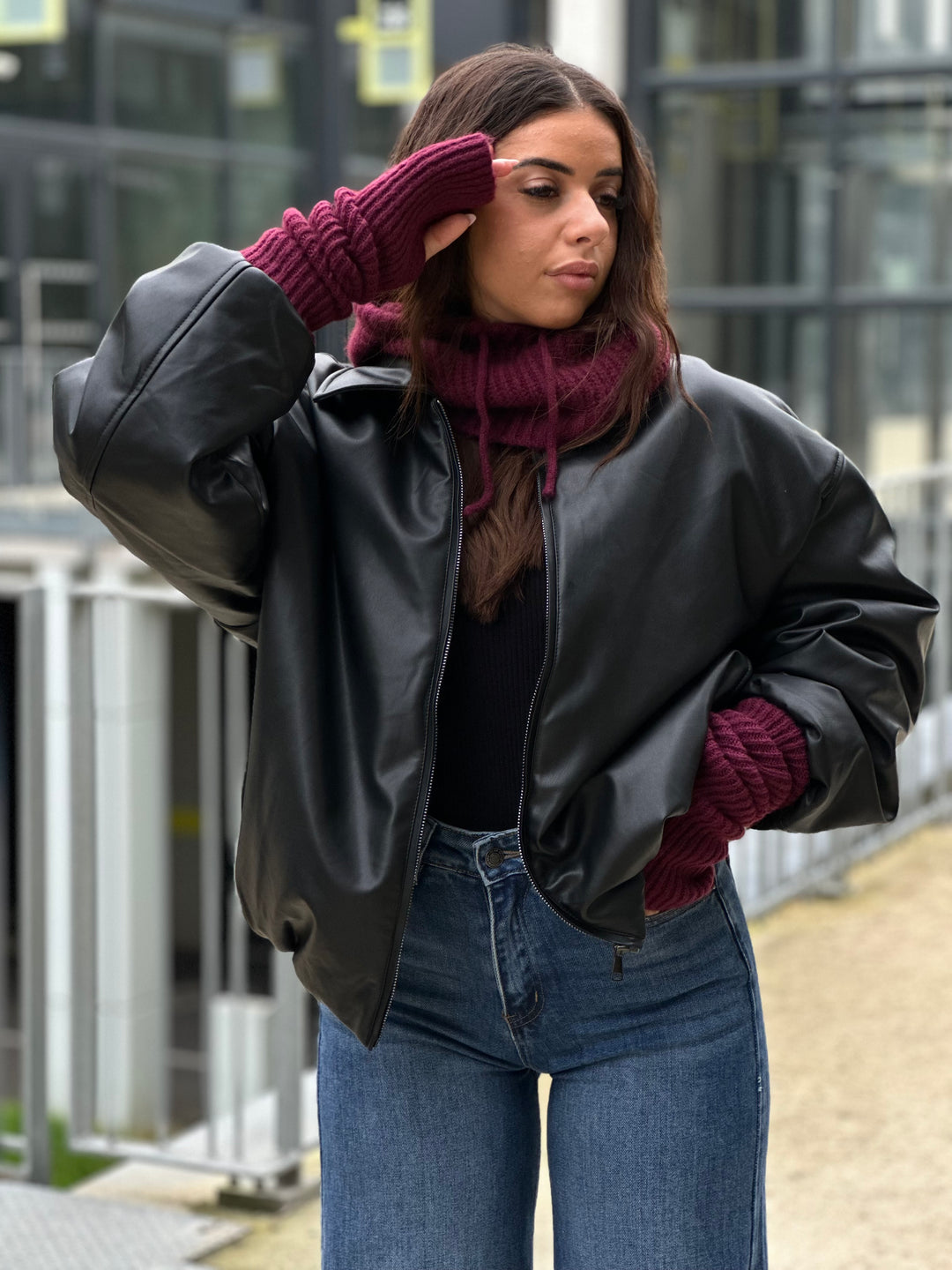 Ensemble mitaines + cargo en bordeaux / Dr