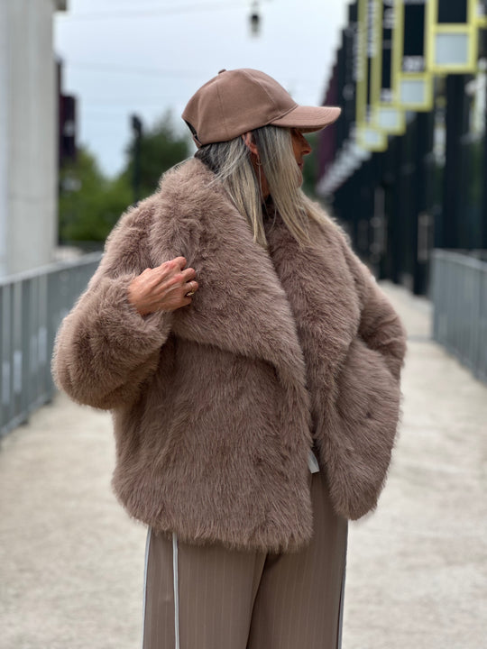 Veste fourrure grand Col Taupe