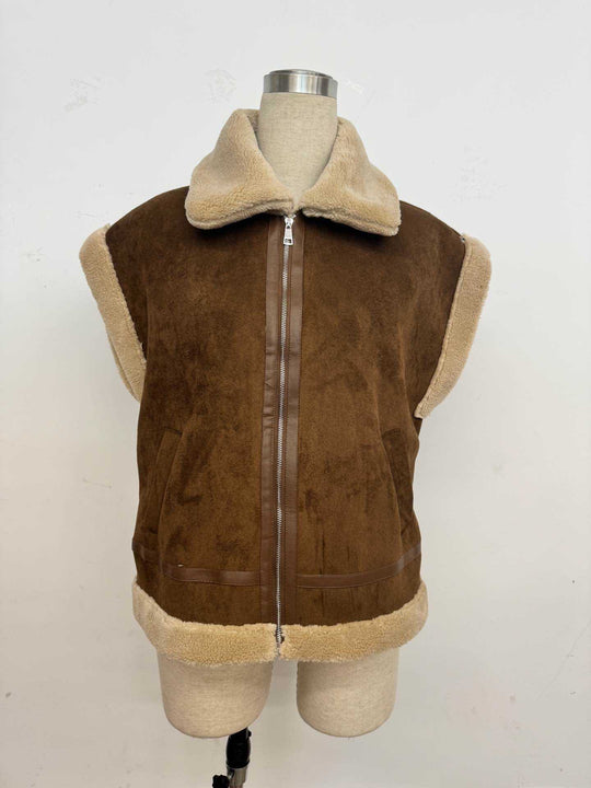 Gilet daim moumoute camel (5687)