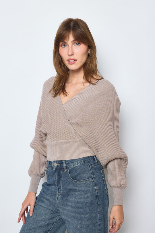 Pull cach cœur croisée taupe