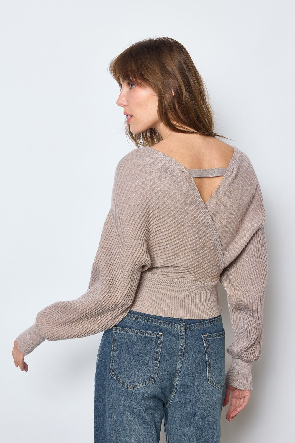 Pull cach cœur croisée taupe