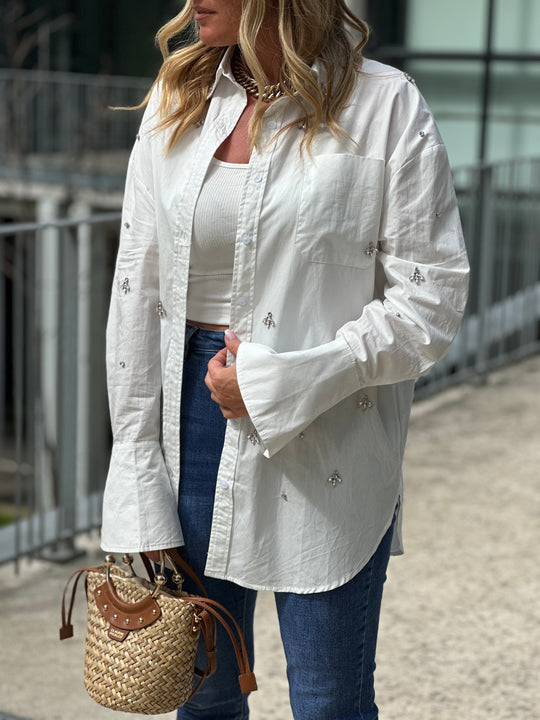 Chemise blanc aux strass abeilles