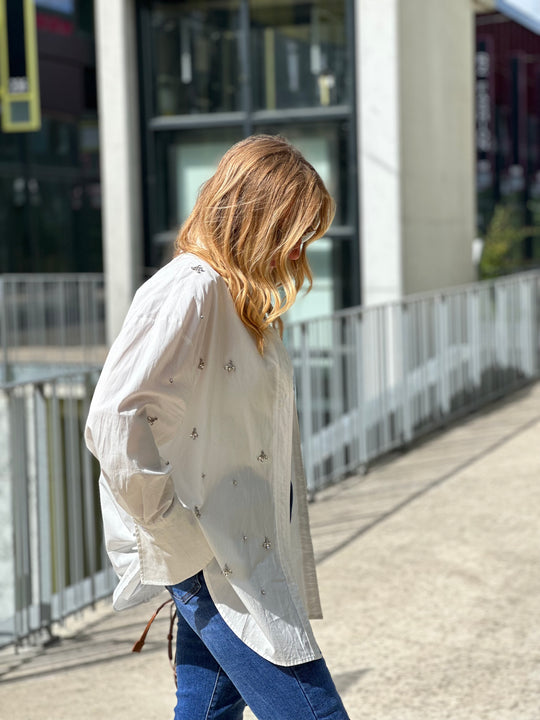 Chemise blanc aux strass abeilles