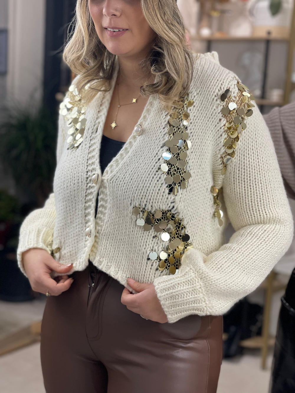 Gilet beige sequin or