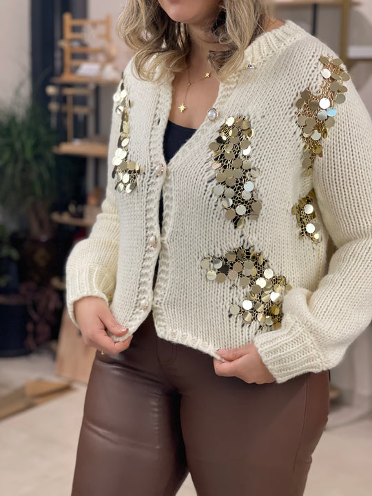 Gilet beige sequin or