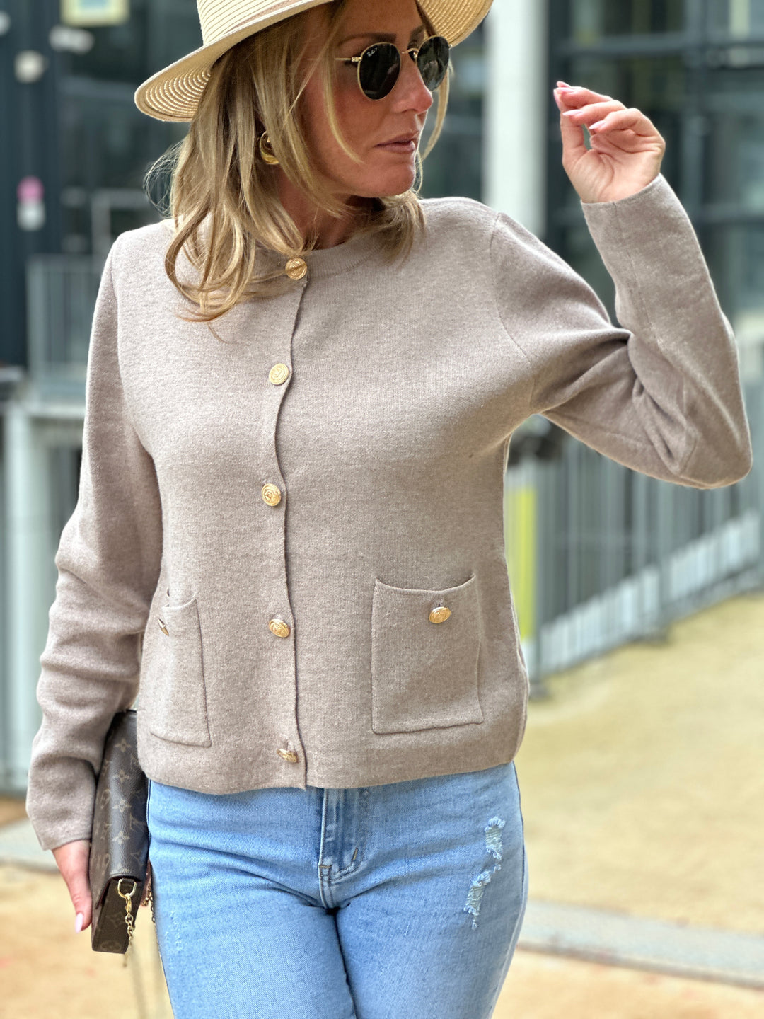 Gilet bouton or taupe/65081