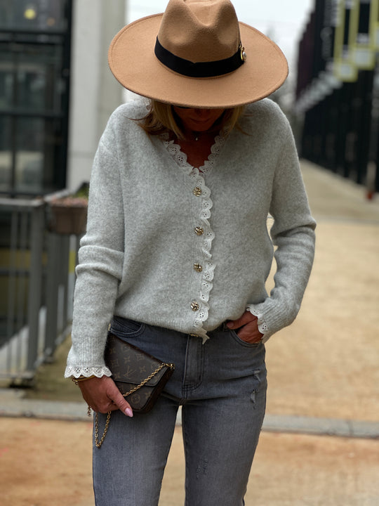 Pull/Gilet gris brodé