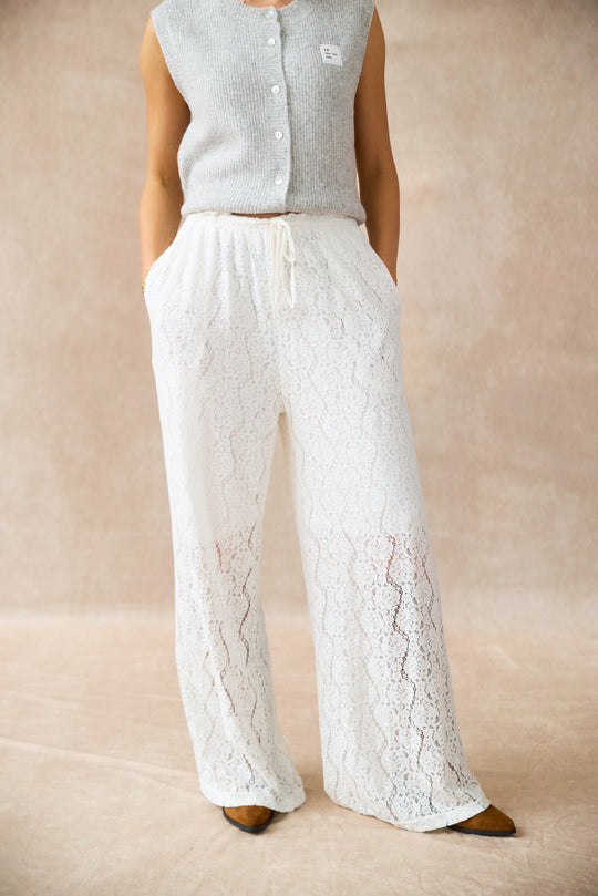 Pantalon palazzo en dentelle Ecru/ Js1360