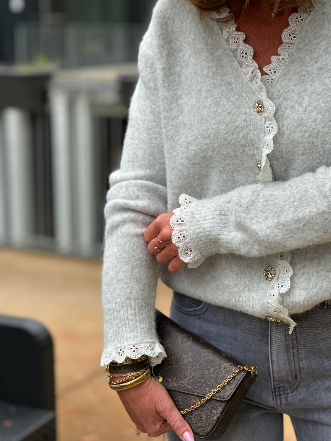 Pull/Gilet gris brodé