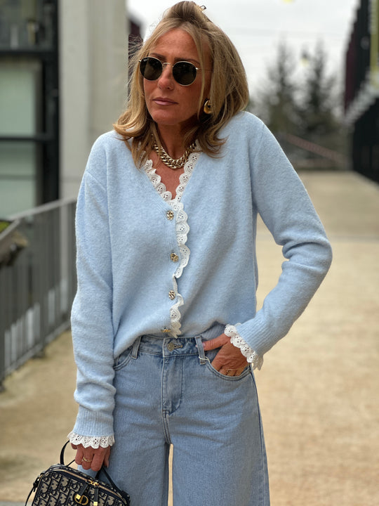 Pull/Gilet Bleu brodé/1656