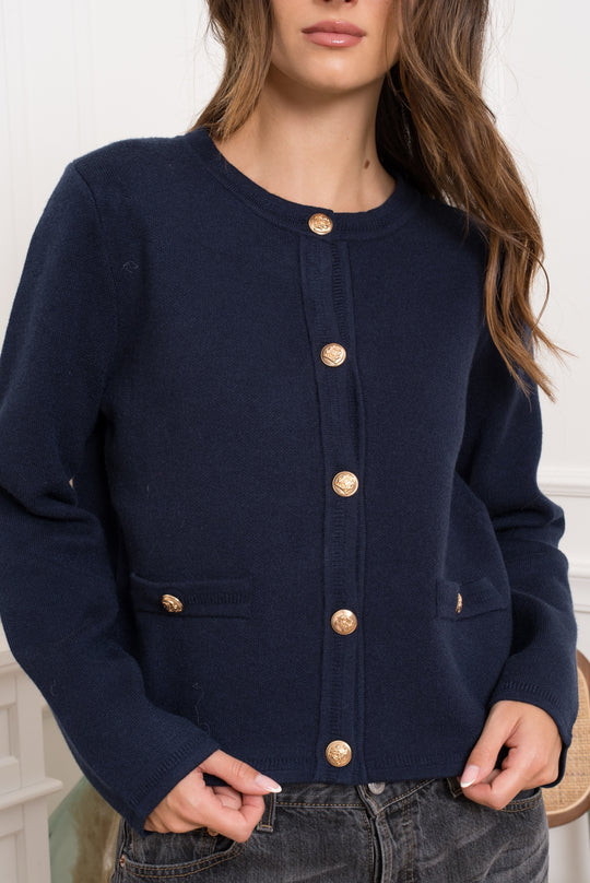 Pull/gilet bouton or Bleu marine/TVP1543