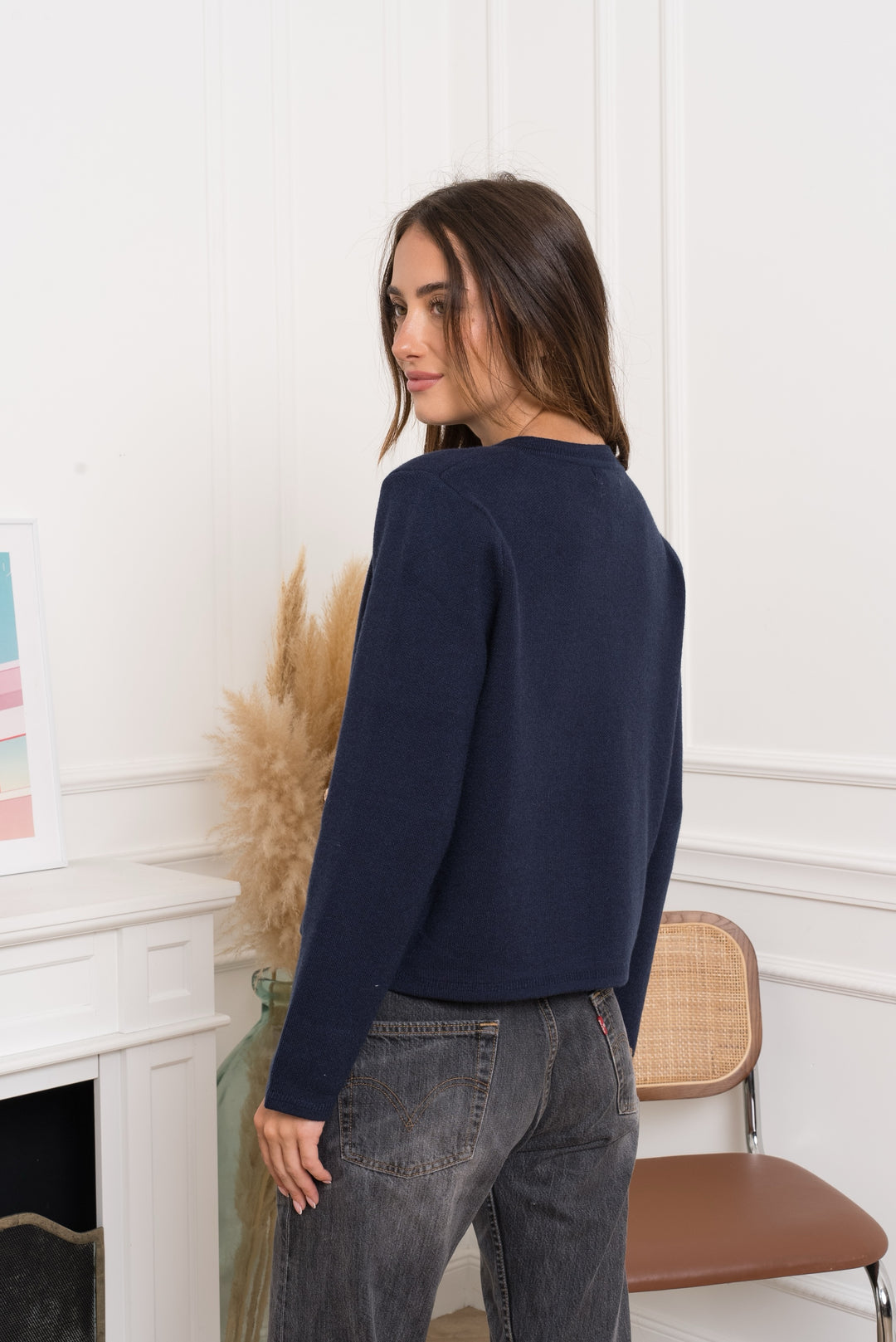 Pull/gilet bouton or Bleu marine/TVP1543