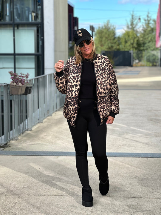 Parka court réversible Noir/leopard