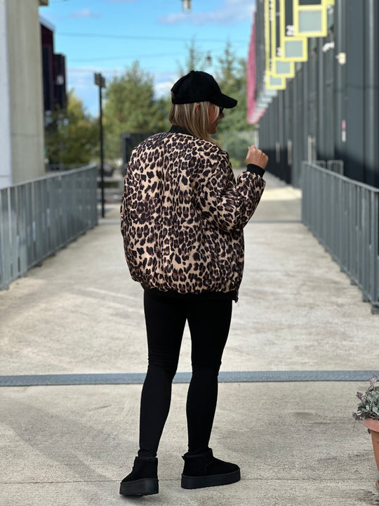 Parka court réversible Noir/leopard